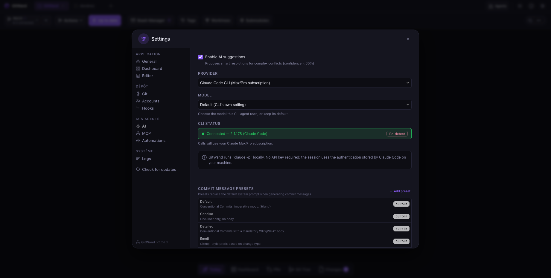GitWand — AI settings